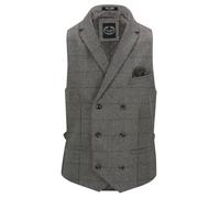 XPOSED Men's KANO Herringbone Double Breasted Waistcoat in Grey | Size: 42 XPOSED Grey 42