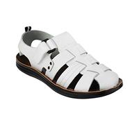 Xposed Mens Leather Cross Strap Sandals Jesus Style Summer Holiday Beach Walking Mules[SANDAL-2201,43,White]