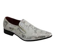 Xposed Mens Leather Lined Metallic Snakeskin Print Party Wedding Loafers Shoes UK Sizes[A1966H-1,White,UK 6 EU 40]