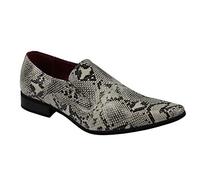 Xposed Mens Leather Lined Smart Slip on Loafers Shoes Snake Skin Print Shiny Patent[A1966H-2,Black White,UK 10 EU 44]