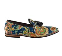 Xposed Mens Leather Tassel Loafer Vintage Designer Style Paisley Print Shoes Black Blue