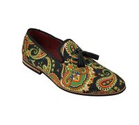 Xposed Mens Leather Tassel Loafer Vintage Designer Style Paisley Print Shoes Black Blue