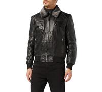 Xposed Mens Leather Vintage Bomber Pilot Jacket Fur Collar Retro Biker Style Black[BOMBER-39,Black,L]
