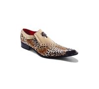 Xposed Mens Shiny Patent Faux Leather Leopard Print Metal Toe Loafer Funky Party Shoes [Livio-Beige, UK 8/US 9 EU 42]