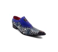 XPOSED Men's Leopard Print Loafers with Metal Toe Cap in Blue | Size: 6 XPOSED Blue 6