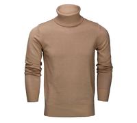 XPOSED Men's Lightweight Roll Neck Jumper - Slim Fit Cotton Sweater in Camel | Size: Medium XPOSED Camel M