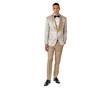 XPOSED Men's LOUIS - 3 Piece Damask Jacquard Print Tuxedo Wedding Suit in Cream | Size: 46R XPOSED Cream 46R