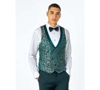 XPOSED Men's Louis Damask Print Tuxedo Dinner Waistcoat in Green | Size: 48 XPOSED Green 48