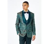 XPOSED Men's Louis Dinner Tuxedo Jacket with Jacquard Print - Stylish Formal Wear in Green | Size: 38 XPOSED Green 38
