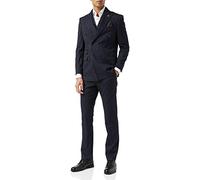 Xposed Mens Navy 3 Piece Double Breasted Chalk Stripe Suit Classic Vintage Tailored Fit [Chest UK 52 EU 62,Trouser 46",Navy Blue]