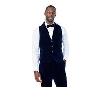 Xposed Mens Navy Blue Soft Velvet Waistcoat Notch Lapel Collar Classic Retro Tailored Fit Vest [CWC-GARY-NAVY, UK/US 38 EU 48]