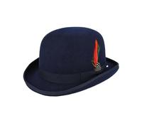 Xposed Mens Navy Vintage 100% Wool Felt English Bowler Derby Hat Removable Feather Pin [Navy M]