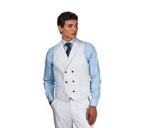 XPOSED Men's Neil Double Breasted Waistcoat with Pinstripes for Formal Events in White | Size: 44R XPOSED White 44R