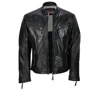 Xposed Mens New Black Timber Tan Real Leather Vintage Biker Style Zipped Retro Jacket