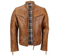 Xposed Mens New Black Timber Tan Real Leather Vintage Biker Style Zipped Retro Jacket