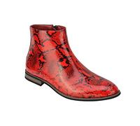 Xposed Mens Patent Faux Leather Shiny Snake skin Print Ankle Boots Zip on Chelsea Dealer Shoes [A2076H-RED-42]