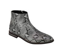Xposed Mens Patent Faux Leather Shiny Snake skin Print Ankle Boots Zip on Chelsea Dealer Shoes [A2076H-GREY-42]