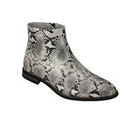 Xposed Mens Patent Faux Leather Shiny Snake skin Print Ankle Boots Zip on Chelsea Dealer Shoes [A2076H-WHITE-44]