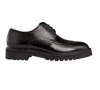 Xposed Men's Polished Leather Semi Brogue Derby Shoes Retro Chunky Commando Rubber Sole Handmade [MA202-Y09-BLACK-41EU, 7UK]