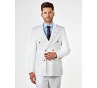 XPOSED Men's Ray Tailored Fit Herringbone Linen Double Breasted Blazer in Off-White | Size: 50 XPOSED Off-White 50