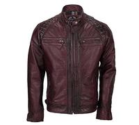 Xposed Mens Real Leather Antiqued Wash Wine Maroon Vintage Slim Fit Biker Style Jacket [Burgundy,XL]
