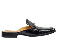 Xposed Mens Real Leather Backless Loafers Mules Shiny Print Half Shoes [M139-641-BLACK-41]
