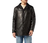 Xposed Mens Real Leather Blazer Style Button Coat Vintage Smart Casual Black Reefer Jacket [Black,S]