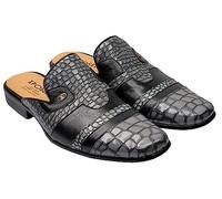 Xposed Mens Real Leather Crocodile Print Half Shoes Retro Slip on Backless Loafer Mules [ M139M6-GRAY-BLACK-45 ]