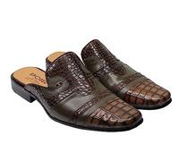 Xposed Mens Real Leather Crocodile Print Half Shoes Retro Slip on Backless Loafer Mules [ M139M6-GREEN-45 ]