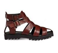 Xposed Mens Real Leather Fisherman Sandal Handmade High Top Gladiator Cross Straps Buckled Shoes [ 9906-A-TAN-40EU, 6UK ]