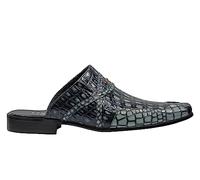 Xposed Mens Real Leather Half Shoes Black Grey Patent Shiny Snakeskin Print Backless Loafers Mules [ M139-671-GRAY-45 ]