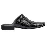 Xposed Mens Real Leather Half Shoes Black Shiny Print Backless Loafers Mules [M139-671-BLACK-46]