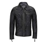Xposed Mens Real Leather Jacket Classic Collar Retro Zip Up Biker Style Smart Casual Slim Fit[M-635,L,Black]