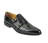 Xposed Mens Real Leather Polished Crocodile Print Double Monk Strap Loafers Formal Slip on Shoes Black [UK 11.5 EU 46,Black]