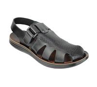 Xposed Mens Real Leather Strap Sandals Roman Gladiator Style Beach Holiday Walking Mules[SANDAL-2203,42,Black]