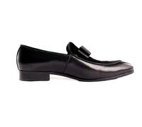 Xposed Mens Real Suede & Leather Bow Tie Loafers Dress Wedding Prom Party Shoes [E7950-1C-BLACK-44EU,10UK]