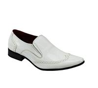 Xposed Mens Retro Shiny Patent Leather Brogue Loafers Smart Party Dress Wedding Shoes[A1967H,White,UK 11.5 EU 46]