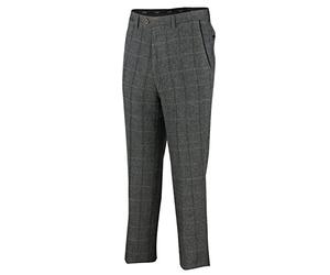 Xposed Mens Retro Tweed Checks Trousers 1920s Herringbone Tailored Fit Tailored Fit Pants Oak Brown, Grey [TRS-ELTON-E1-BLACK-34]
