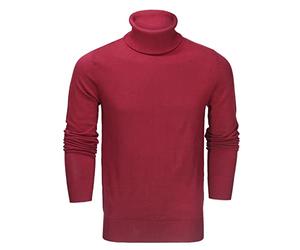 Xposed Mens Roll Neck Jumper Soft Cotton Fine Knitted High Turtle Polo Pullover Top[JUMPER-G1808,L,Maroon]