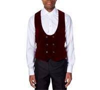 XPOSED Men's Sam Luxurious Emerald Velvet Low U Cut Waistcoat Elegant Occasions in Maroon | Size: 46 XPOSED Maroon 46