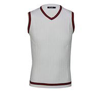 Xposed Mens Sleeveless V Neck Jumper Retro Cable Knitted Cricket Golf Sweater Jersey Top Vest
