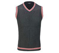 Xposed Mens Sleeveless V Neck Jumper Retro Cable Knitted Cricket Golf Sweater Jersey Top Vest[V961,XL,Grey]
