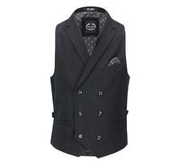 Xposed Mens Smart Casual Grey Black Double Breasted Collar Waistcoat Formal Business Tailored Fit Vest [CWBD-MAX-BLACK-44]