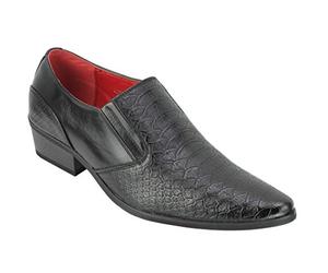 Xposed Mens Snakeskin Emboss Leather Loafers Retro Pointy Cuban Heel Slip on Dress Party Shoes