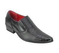 Xposed Mens Snakeskin Emboss Leather Loafers Retro Pointy Cuban Heel Slip on Dress Party Shoes[A2588H,12UK,Black]