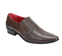 Xposed Mens Snakeskin Emboss Leather Loafers Retro Pointy Cuban Heel Slip on Dress Party Shoes[A2588H,9UK,Coffee]