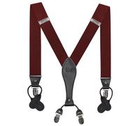 Xposed Mens Solid Combination Suspenders 2 in 1 Metal Clip Button Loop Adjustable Stretch Braces [SUSPENDERS-MAROON]