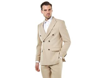 Xposed Mens Stone Double Breasted Suit Jacket Cream Honeycomb [BLZ-DB-ZAK-STONE-38UK/48EU]