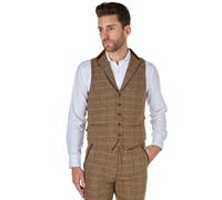 XPOSED Men's Stylish CARLO Tweed Check Waistcoat in Brown | Size: 44 XPOSED Brown 44