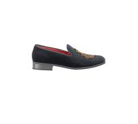 XPOSED Men's Stylish Faux Leather Embroidered Velvet Loafers in Black | Size: 8 XPOSED Black 8